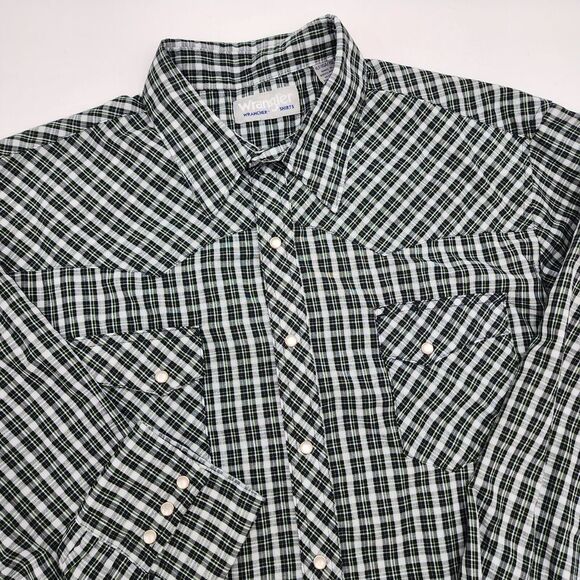 Wrangler Wrancher Shirt Mens Tall XLT Black Plaid Pearl Snap Long Sleeve Pocket‎ - Picture 1 of 10